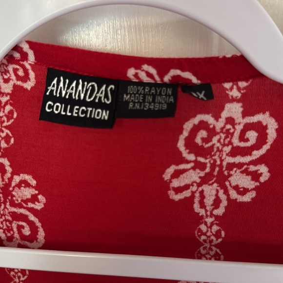 Ananda’s Red & White Kimono Cardigan, Wide Short Sleeve - Picture 2 of 7